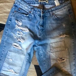 Patchwork Distressed Boyfriend Jeans